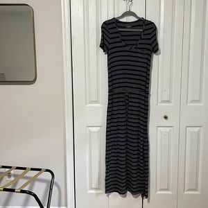 Navy and gray striped knit dress